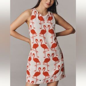 Anthropologie Dress Mini Linen Blend Sleeveless Flamingo by Maeve SZ XS NWT